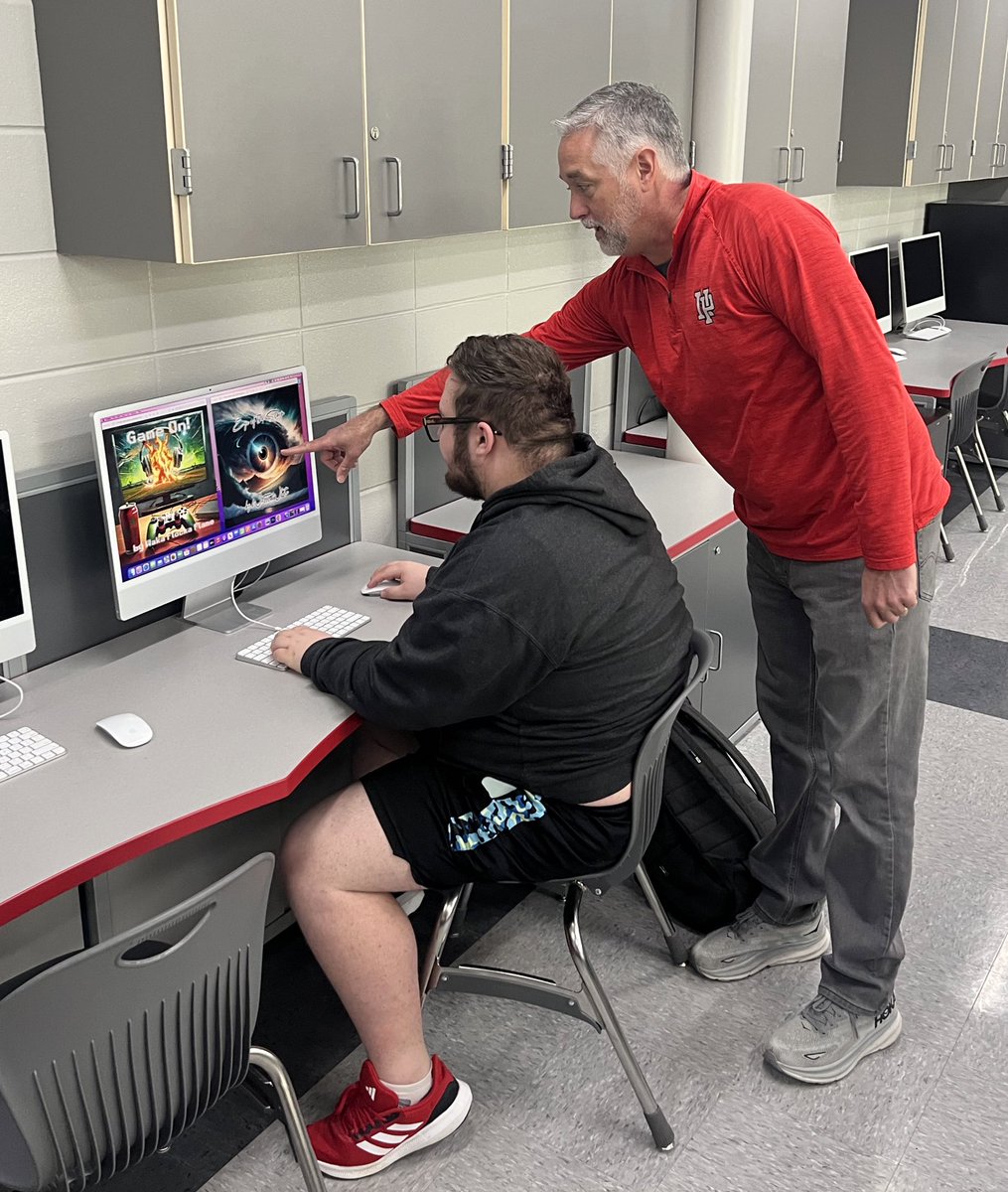 Students are using AI to create cover art for their favorite song  in @CoachLarge’s graphic design class.  I was fortunate to see many of their designs today. Awesome work!! @SouthernHancock @llantrip @ginapleak @NewPalAsstSup @BurkNPHS @MooreNPJH @MitchanerNPHS #WeAreDragons