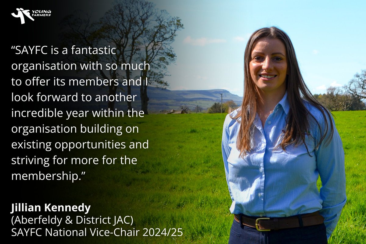 Introducing our New National Vice Chair for 2024/25; Jillian Kennedy of Aberfeldy & District JAC Jillian will be working closely with our new chair Ally to help further the association and deliver 'more for the membership'. 🙌 Congratulations! #youngfarmersis #memberled