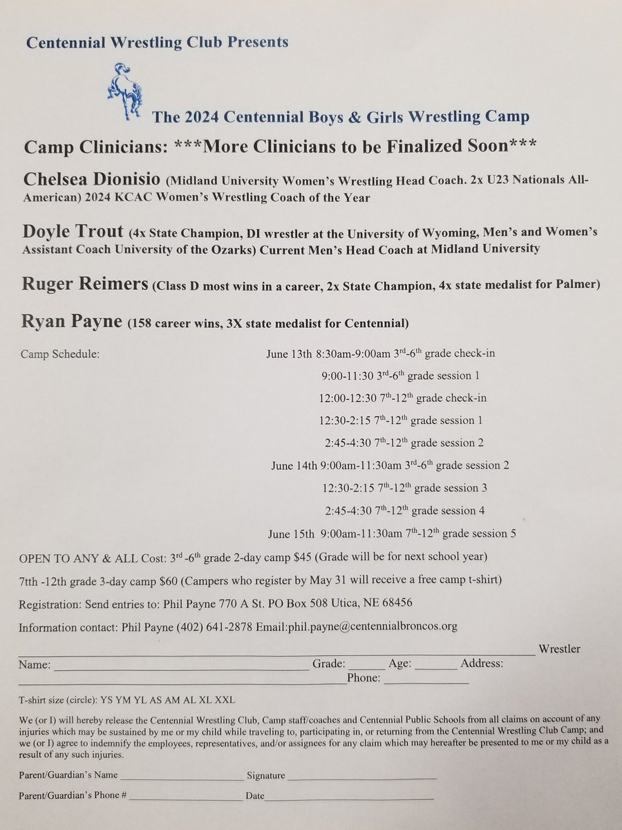 Centennial Wrestling Camp June 13th-15th <a href="/chelseaanned/">Chelsea Dionisio</a> Chelsea Dionisio @ <a href="/DoylesCT/">Doyle Trout</a> Confirmed. Still working to finalize camp staff.  Great camp, technique and live wrestling.