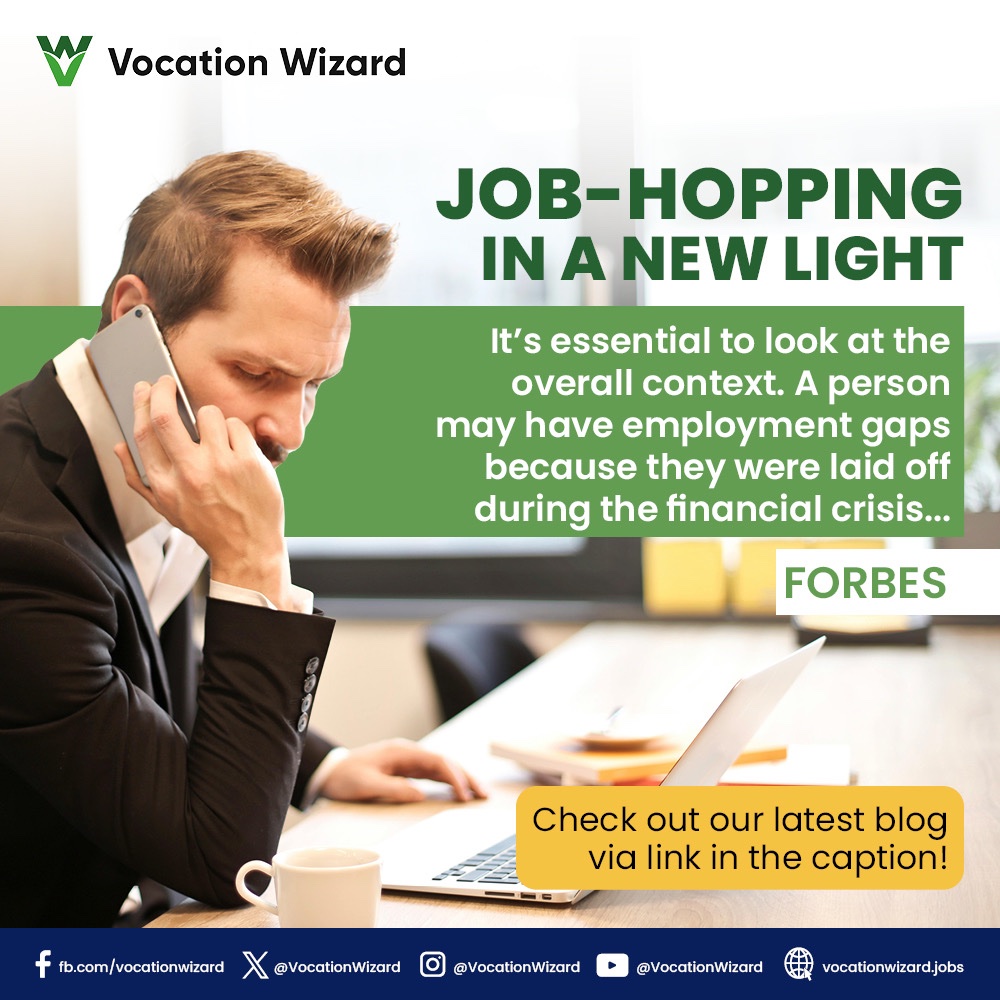 Here’s when moving from jobs to jobs may be an indication of something else.🤔 At the end of the day, what matters most is your drive and direction forward.🚧 #FactsFriday SOURCE:forbes.com/sites/jackkell… Read more on our latest blog ⤵️ vocationwizard.jobs/blog-post/58/C…