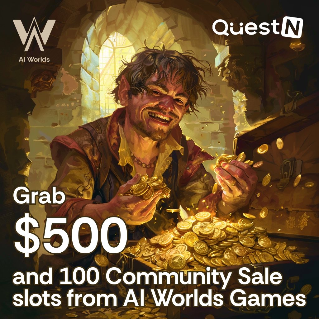 AIWORLDSGAMES's tweet photo. 🚀QuestN Campaign by AI Worlds! 🚀

AI Worlds invites you to embark on a journey in anticipation of our token launch! 🥳💰

https://t.co/wmSU5e3MXo

We’re launching a campaign on QuestN, where you can complete quests to seize your chance at claiming one of 10 bounties, each worth $50, and a chance to win 1 out of 100 community sale slots!! 🎁

🕕 Quest Begins: April 26, 2024,18:00 UTC+3
⏰ Quest Ends: May 31, 2024, 18:00 UTC+3

Join in one the fun and claim incredible treasures!✨