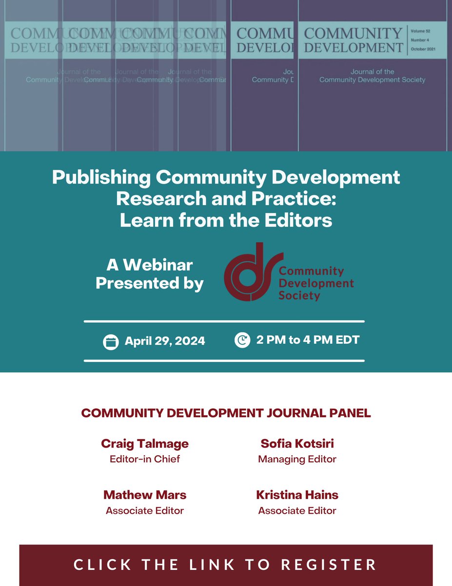 You’re Invited to Join Us in 3 Days for a Free Zoom Webinar on Highlighting the Community Development Journal! For More Info on the April 29th Webinar & to Register: us02web.zoom.us/webinar/regist…