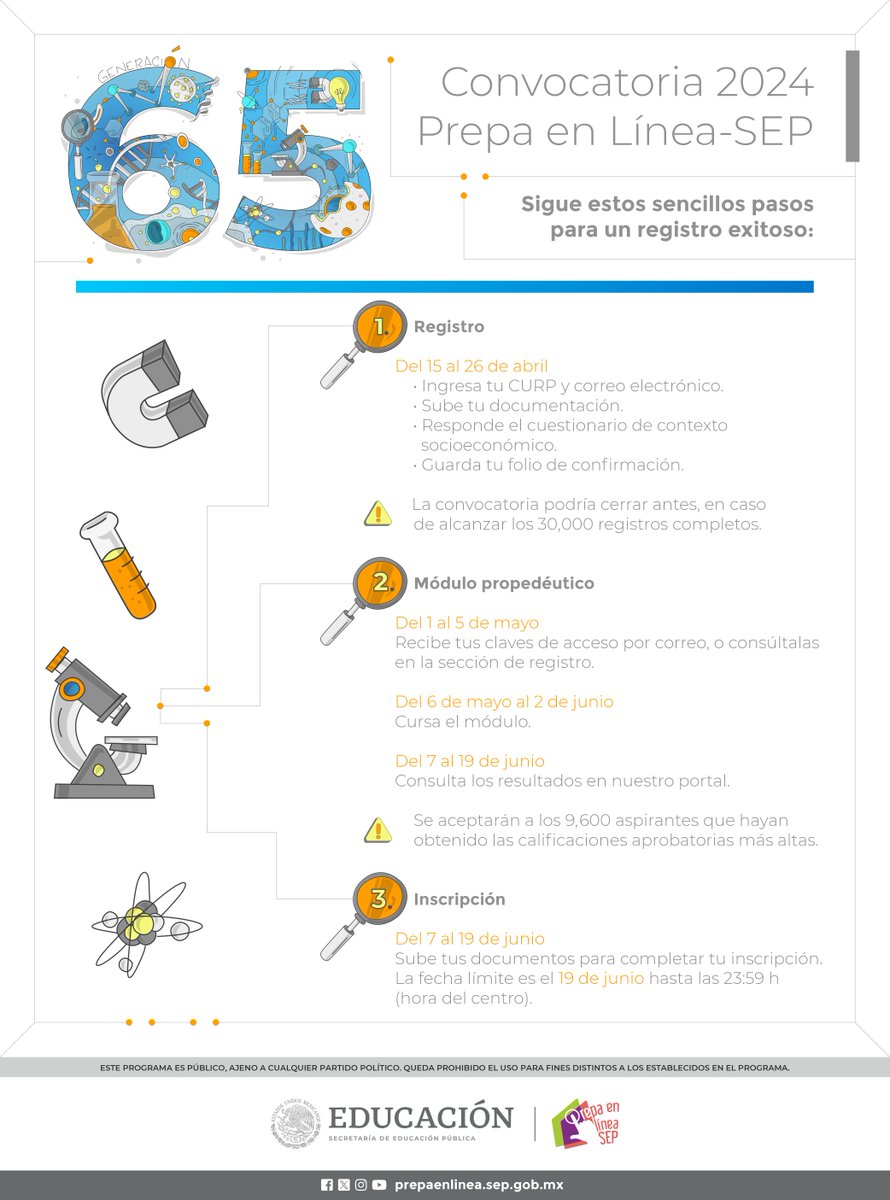 🔔 Último día para registrarse. 

Es posible terminar la preparatoria en línea de forma gratuita y con validez oficial de la SEP. 📚

Consulta la convocatoria en el siguiente enlace: prepaenlinea.sep.gob.mx/convocatorias-… #PrepaEnLíneaSEP