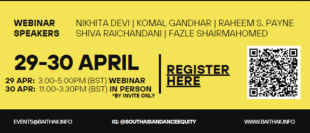 Join the AHRC-funded Dance Research Matters network South Asian Dance Equity (SADE) & its next webinar: 'South Asian Dance and LGBTQ+ Identities' on Monday 29 April, 3-5pm (UK time), hosted by Baithak UK and co-curated by Jaivant Patel Company. @RHULDrama ucr.zoom.us/webinar/regist…