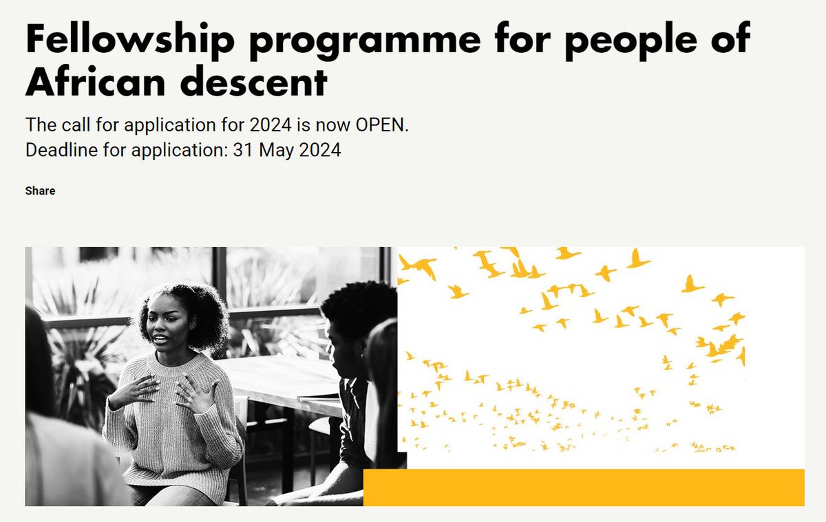 Fellowship programme for people of African descent Intensive human rights training for people of African descent, from the diaspora, who are engaged in promoting the rights of people of African descent Deadline: May 31 ohchr.org/en/about-us/fe…