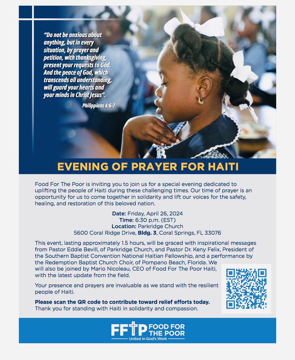 Join me tonight at Parkridge Church for a wonderful prayer service for Haiti organized by Food For The Poor. I will be leading worship there with my team and various artists. See u there
#PrayersForHaiti #foodforthepoor #ffp #worshipmusic #praisethelord #PraiseGod #WorshipLeaders