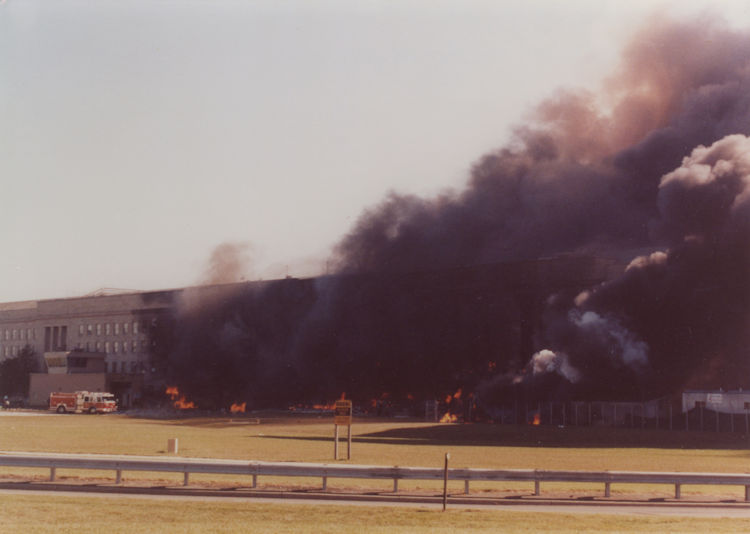 What really happened at the Pentagon on 9/11? This photo, taken by a firefighter who arrived shortly after the Pentagon was hit, shows nothing to indicate that a Boeing 757 just crashed there (Image credit: Michael Defina / Center for Local History) - libraryarchives.arlingtonva.us/Detail/objects…