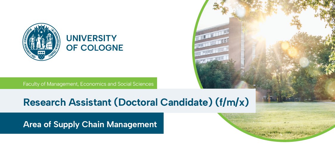 @UniCologne’s @WiSoUniCologne is looking for a #ResearchAssistant | #PhD candidate in #SupplyChainManagement. 🤵Apply by 05/24 if you are interested in #quantitativeanalysis & bring a degree in #business #administration, #computerscience, or #economics: stellenwerk.de/koeln/jobboers…
