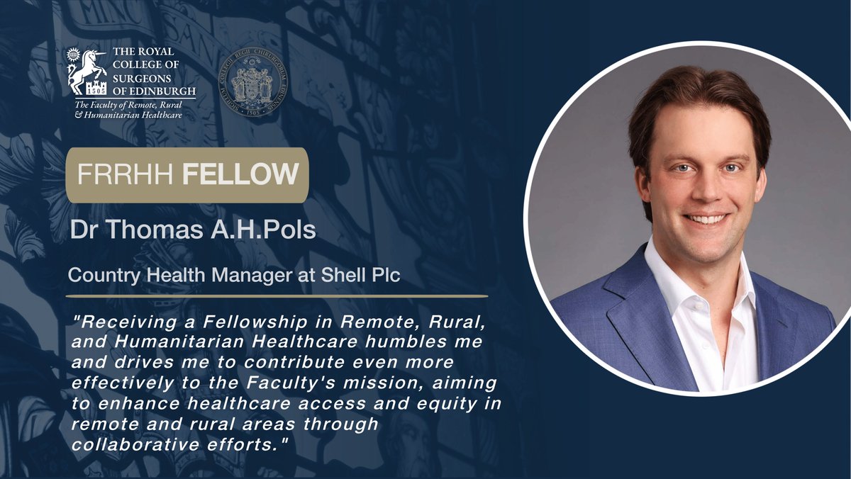 New FRRHH Fellow Thomas Pols is a Country Health Manager at Shell Plc. 
Thomas has worked extensively as a clinician and manager within remote and humanitarian healthcare, including serving as an emergency room physician in Aruba. 

Read more: bit.ly/43uYfjN
#FRRHHFellow