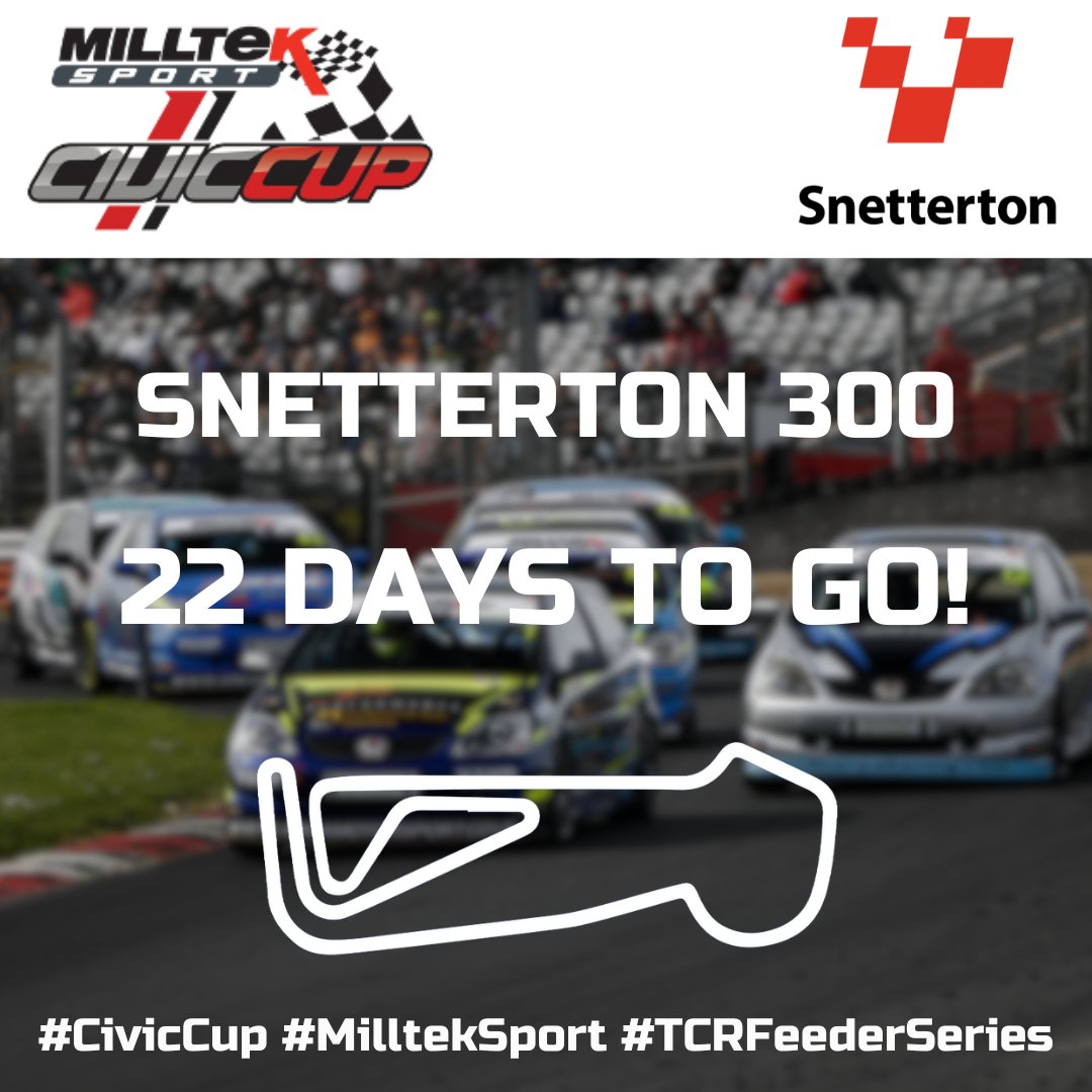 We are 22 days away from Rounds 4, 5 & 6 of the 2024 @CivicCupUK which take place at @SnettertonMSV on the 300 circuit on 18-19 May! Tickets can be purchased from the link below: 🖥️: snetterton.co.uk/2024/may/tcr-u… #CivicCup #MilltekSport #TCRFeederSeries #2024Season