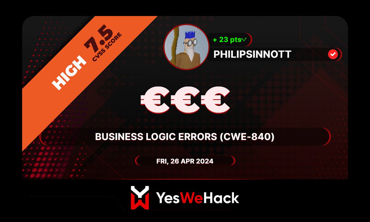 feels good to break the low-medium idor streak with a business logic error finding that could lead to some nasty financial consequences for the company if exploited!

@yeswehack #yeswerhackers