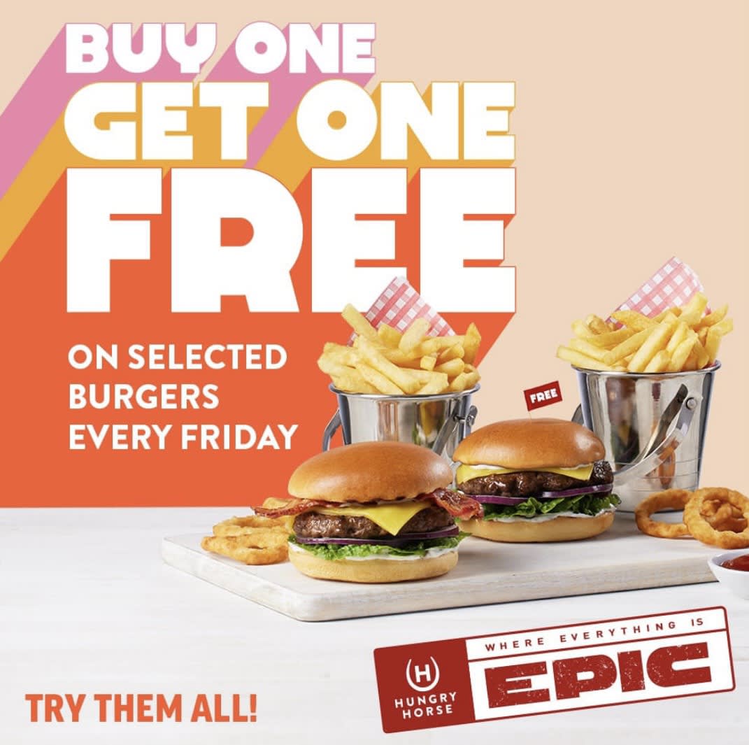 BOGOF - Friday all day ! Buy one get one FREE !! On ALL Burgers - Gascoigne, Garforth #epic🍔🍟🍔🍟