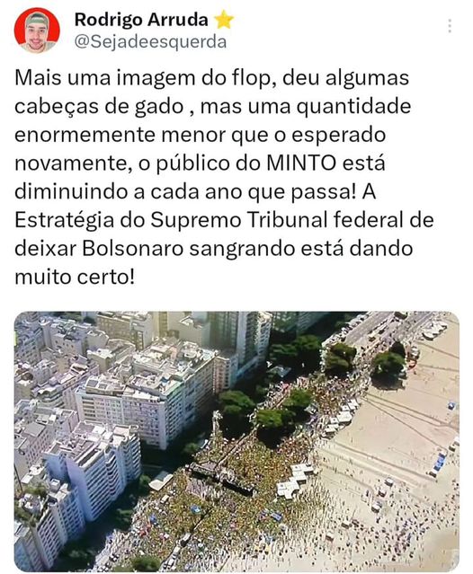 O inelegível golpista aliado de Lira está cada dia mais perto da cadeia, o apoio que diz ter é mais uma de suas mentiras, flopou feio mais uma vez ... 👇