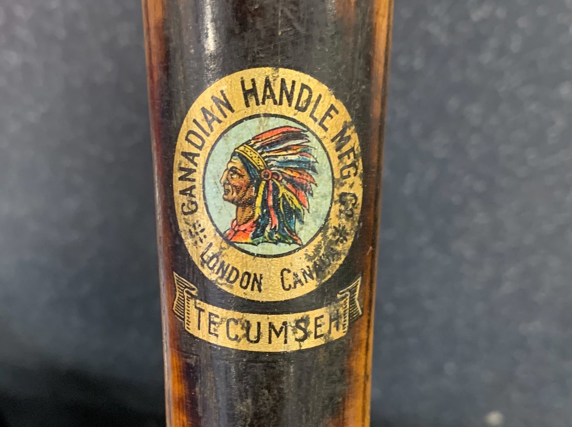 Amazing consignment at our booth in the @sportcardexpo show in Toronto, a pair of early 20th-century decal bats Honus Wagner is the undeniable star of the pair but Canadian HOFer George “Mooney” Gibson’s bat is stunning, with a pair of early Canadian flags & a Tecumseh portrait