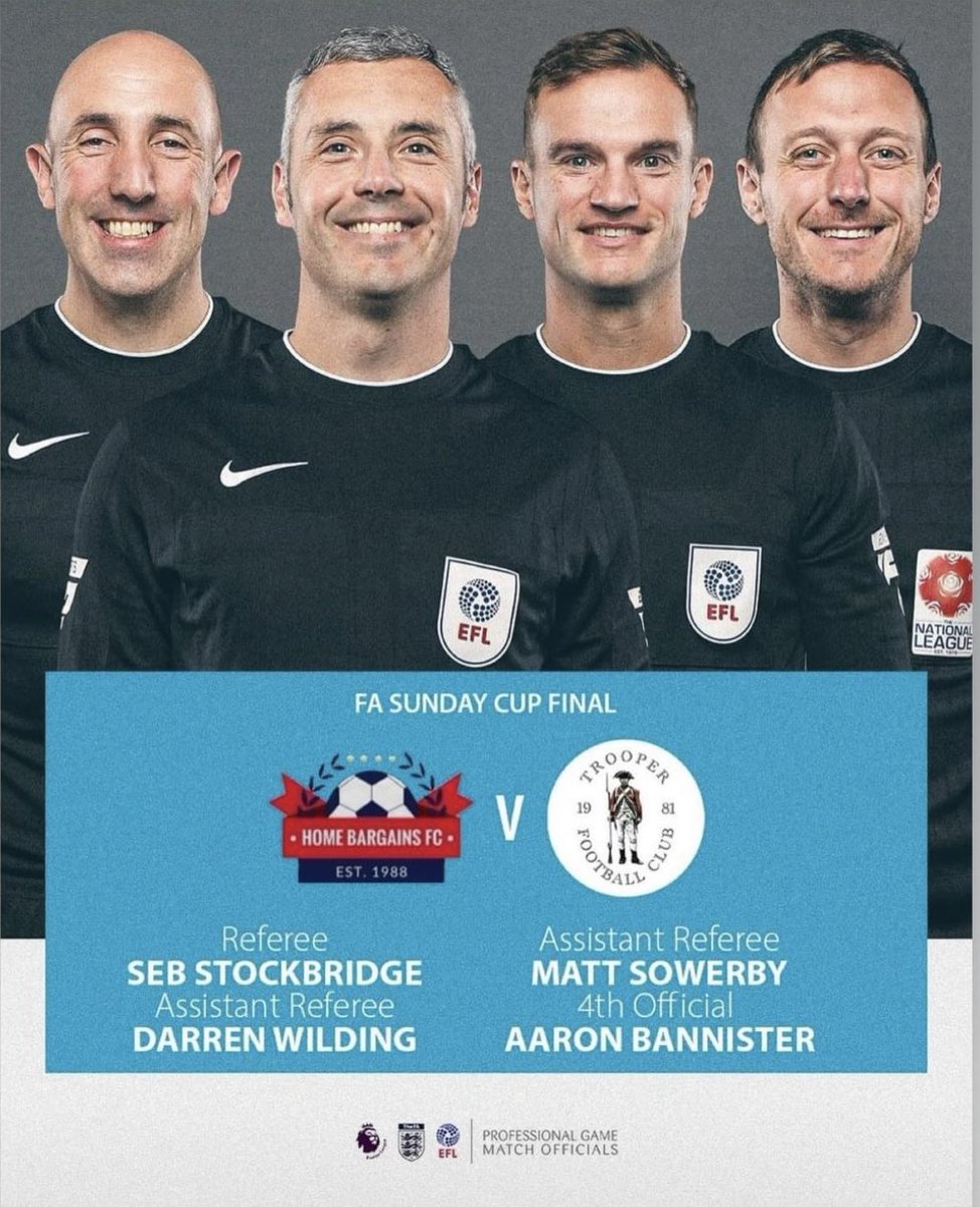 Matt Sowerby and Aaron Bannister both came through the @WestRidingFA Referee Centre of Excellence together Very proud to see both appointed to this prestigious FA final together. Well done lads 👏🏼 #referee #football #achieve