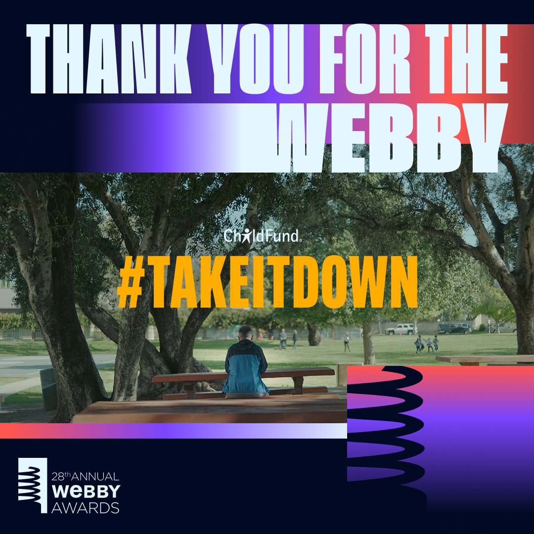Thank you to everyone who voted! @hellowrthy and @ChildFund are thrilled that #TakeItDown is recognized as @TheWebbyAwards People’s Voice Winner for Best Social Impact Campaign! 1/2