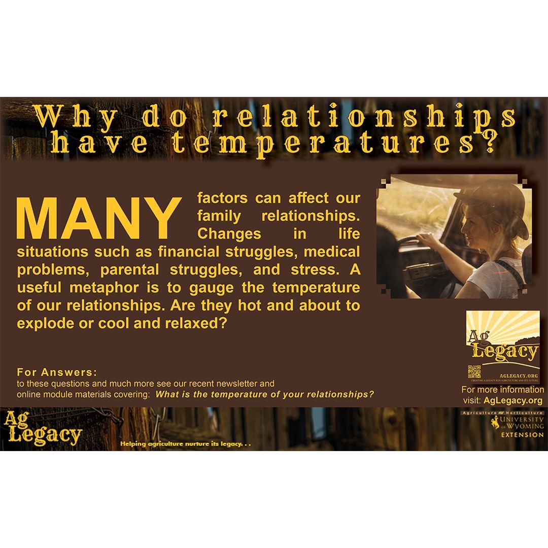 Why do relationships have temperatures?
#AGLEGACY #FarmSuccession #EstatePlanning

Are your relationships hot and about to explode or cool and relaxed?