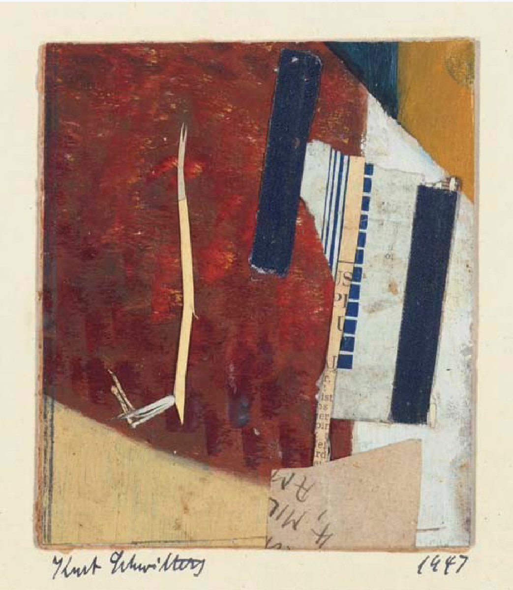 Kurt Schwitters Untitled 1947 oil on collage on board on the artist's mount 30 x 24 cm 'A game, played with serious problems. That is art... We play, until death comes to find us.' It found Kurt too soon, just a few months after he made this picture