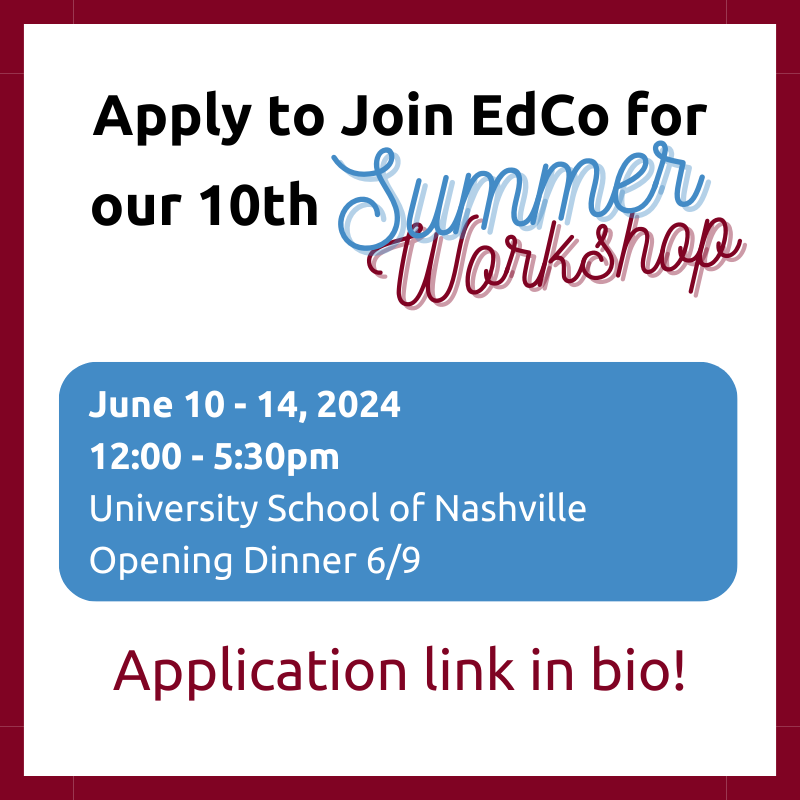 Ready to join EdCo? Apply for Summer Workshop 2024 to become a Member! June 10-14 is your intro to the collaboration protocols that make EdCo a mutual aid community for teachers, by teachers. Apply via our bio’s Linktree—under Events! #educatorscooperative #forteachersbyteachers