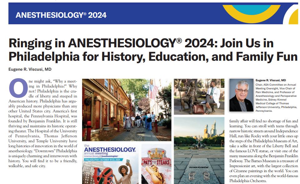 There will be abundant opportunities to earn CME, network with colleagues, and learn from the latest innovations and inspiring speakers at ANESTHESIOLOGY® 2024. Find out what’s new in historic Philadelphia. ow.ly/auLh50Ree2Z #anesthesiology #ANES24