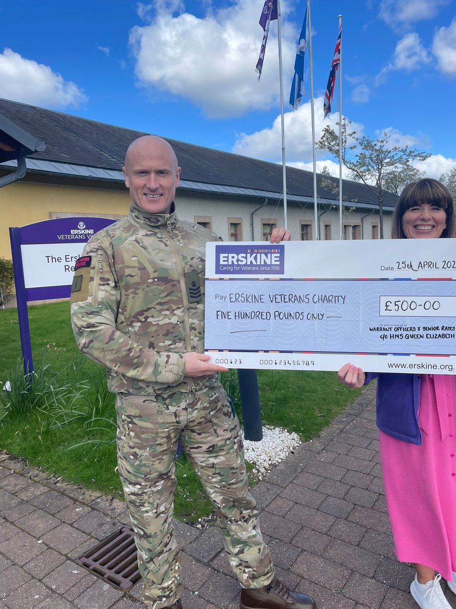 Royal Marine Brian Lawrence donated £500 on Thursday from the Warrant Officers & Senior Mates Mess on HMS Elizabeth. Brian enjoyed a tour of our Erskine Veterans Village and meeting some of our ERMAC Photography cub members, who were out and about💜