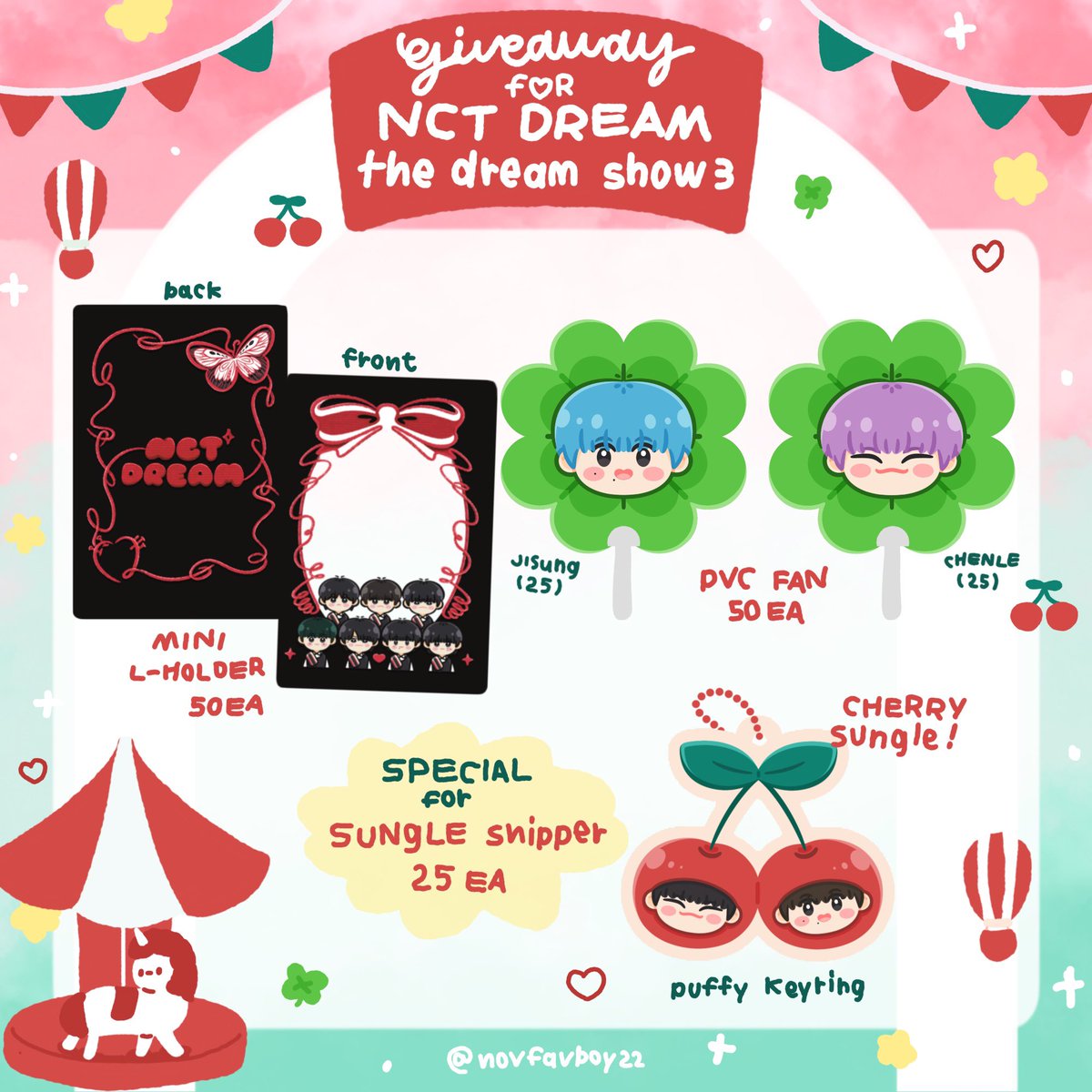 Pls kindly rt 💚🤍🪽

◟✿ Giveaway 
NCT DREAM : The Dream Show3 in BKK ഒ ₊˚

♡ mini L-holder : 50ea/day
♡ PVC fan : 50ea (chenle22, jisung23)

♡ SP for Sungle shipper!
   🍒Puffy keyring 25 ea only !

มารับเด็กๆกันนะคะ 🥺🙏🏻

#NCTDREAM_THEDREAMSHOW3_BANGKOK…