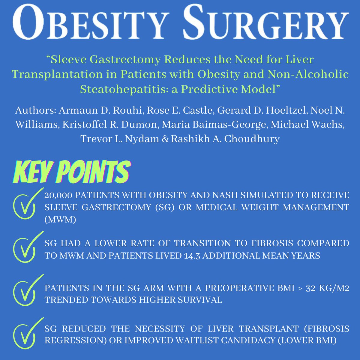 BEST PAPERS APRIL ISSUE 'Sleeve Gastrectomy Reduces the Need for Liver Transplantation in Patients with Obesity and Non-Alcoholic Steatohepatitis: a Predictive Model' DOI: doi.org/10.1007/s11695… FREE DOWNLOAD: rdcu.be/dFSXD