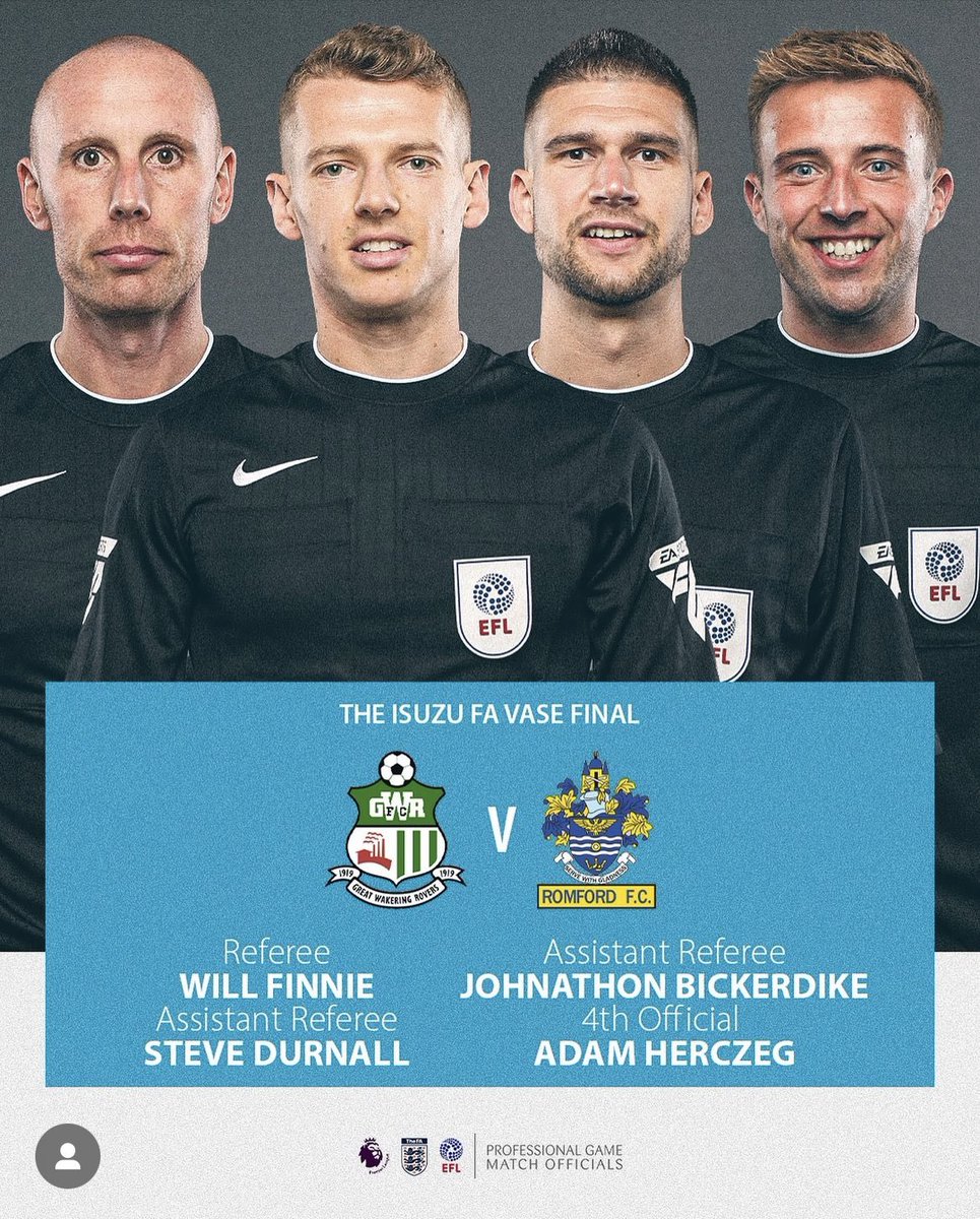 Jonny Bickerdike is another past graduate of our successful Referee Centre of Excellence in @WestRidingFA I’ll be very proud to see him walk out at Wembley Stadium on the FA Vase Final 👏🏼 #referee #football #achieve