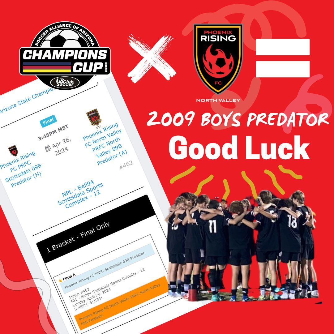 Sending my best wishes to the 2009 Boys Predator team as they prepare for the SAAZ Champions Cup! Let's embrace teamwork and determination to achieve success on the field. Let's go, Predators! #prfcnv #TeamSpirit #VictoryAwaits #ChampionsMindset #RisingPride #GoodLuckChamps 🏆⚽