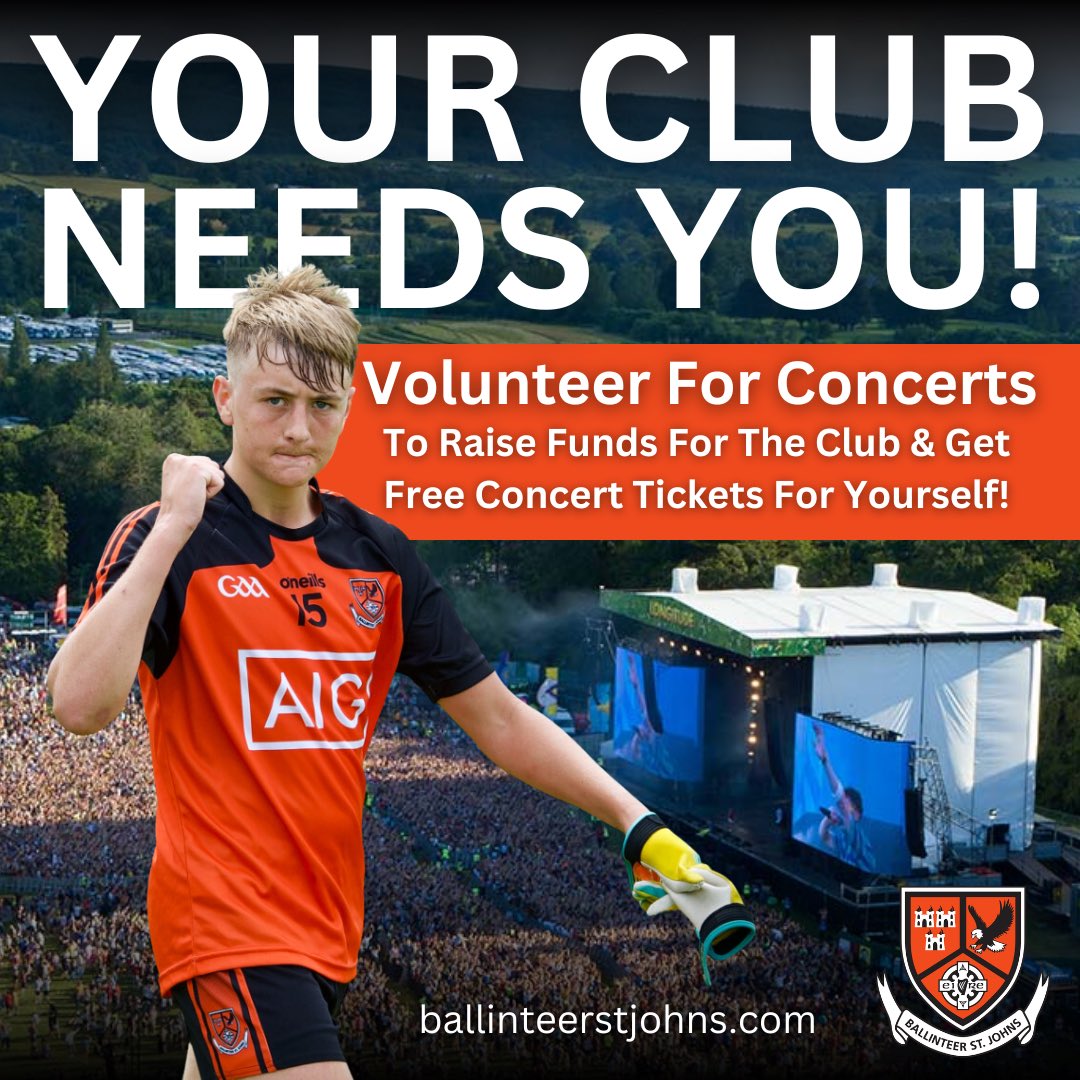 Important Info - summer concert volunteer registration now open . Please support your club. 💪🖤🧡 First 100 to register go into a draw for new Dublin jersey 👕👍 Register here 👇   ballinteerstjohns.teamkinetic.co.uk/volunteers/pro…