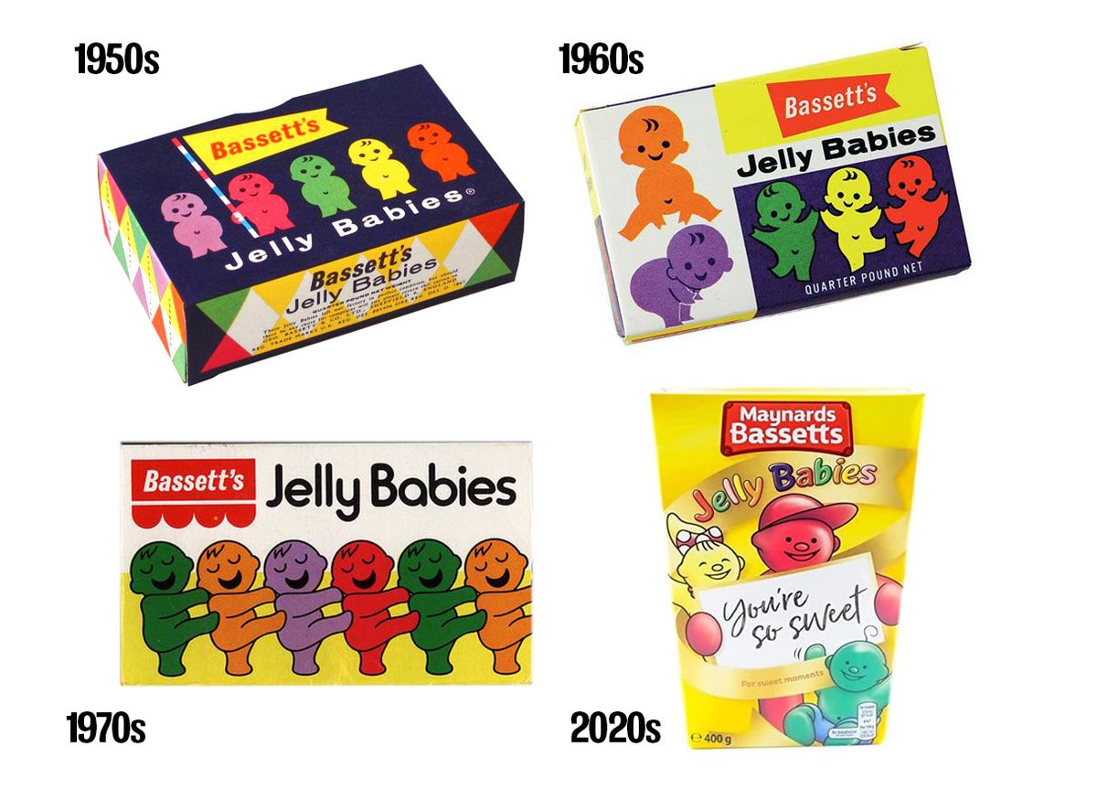 Jelly Babies have a fantastic design legacy! How sharp would the first three look on the shelves today? A lot of everyday packaging used to be impeccably designed. I’d love to have a crack at a job like this. @MaynardsBassett