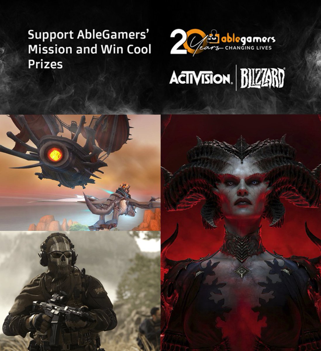 Our team at @ATVI_AB has donated some amazing prizes for @AbleGamers fundraiser. Join with us to support making gaming more accessible by donating for a chance to win epic prizes like a tour of Treyarch or Blizzard. All proceeds support AbleGamers 💚 #gamingforeveryone Details…