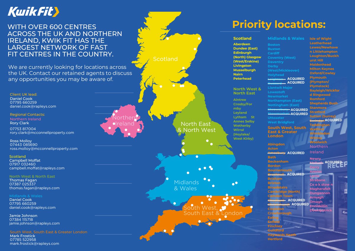 On behalf of Kwik-Fit (GB) Ltd, we are continuing to search for new centres across England, Scotland and Wales. Please get in touch with Daniel Cook if you are aware of any potential opportunities.  #property #ukproperty #committed #proactive #connected #creative