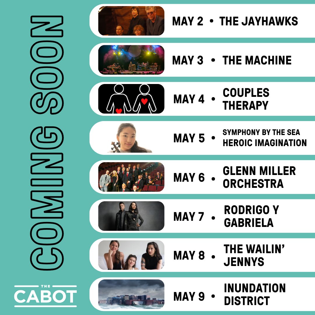 What an absolute week of live events and movies we have ahead of us – WOW! ⭐ Tickets & info at thecabot.org @davabel @thewailinjennys @the_jayhawks @rodgab @themachinelive