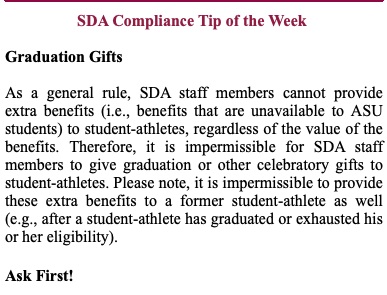 Tip of the Week #SDATOW - Graduation Gifts

Please check with the Compliance Office re annual participation awards and how this could be used.