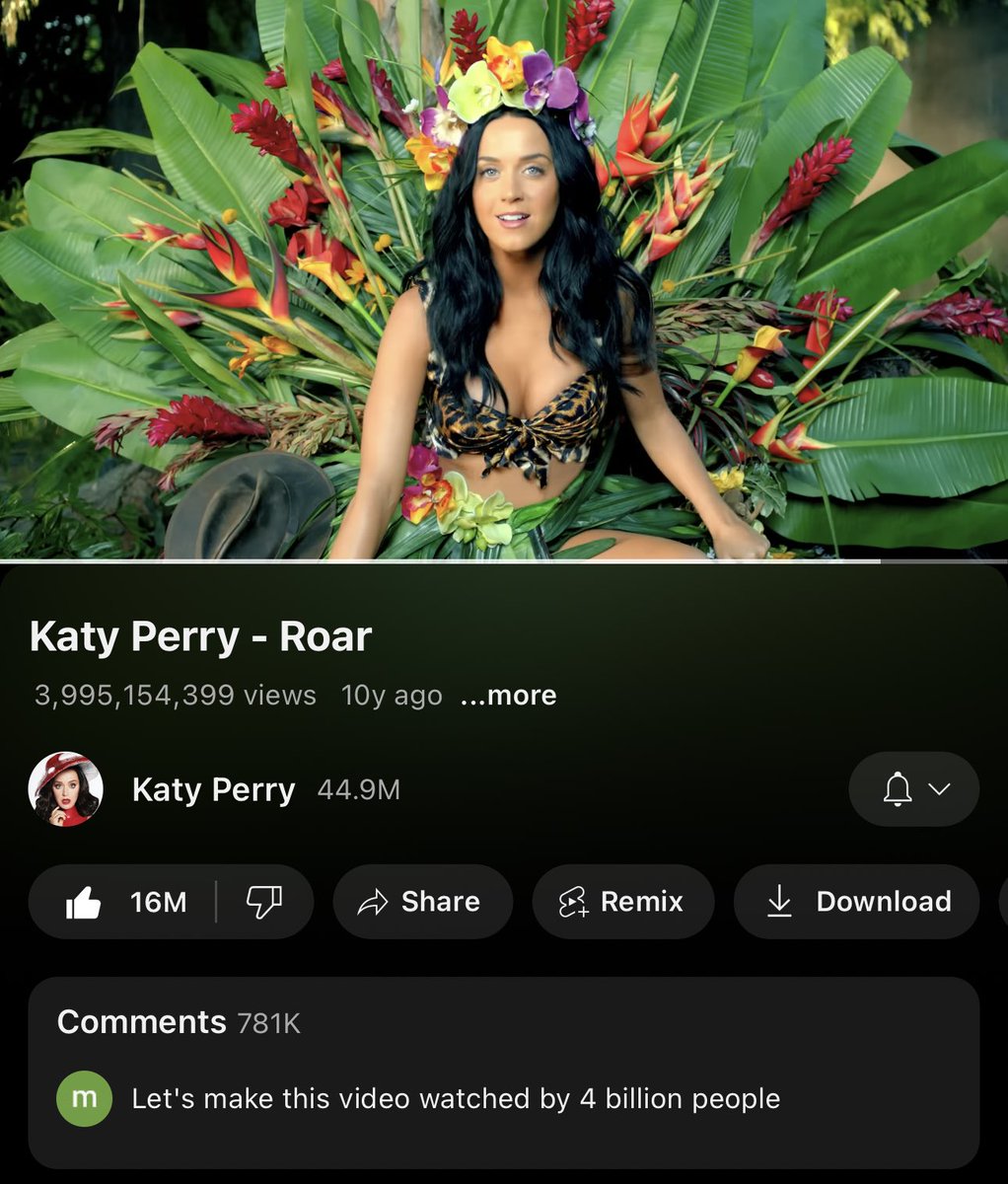 The most viewed music video by a female artist in history is about to hit 4 BILLION views 🦁🤯🤯👑 #RoarTo4Billion