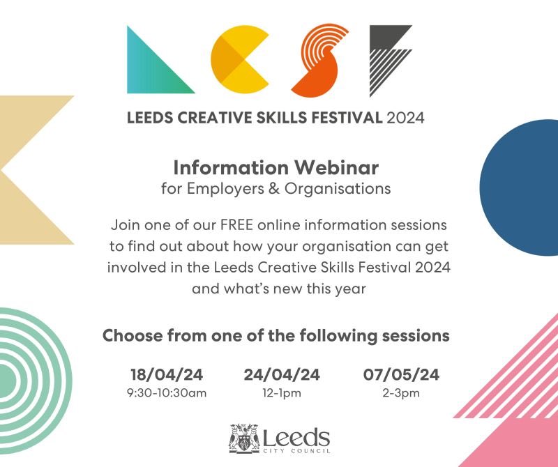 There’s one final webinar on: Shape the Future of Leeds' Creative Workforce! Learn about: - How your business can get involved in LCSF24 - What’s new for LCSF24 - Sponsorship and exhibitor opportunities - Showcasing your creative careers See more 👉 bit.ly/3QmyBbE