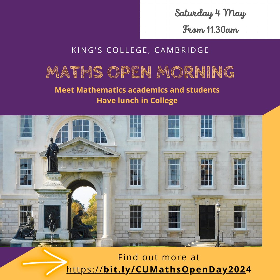 📢 If you are considering studying #maths at @cambridgeuniversity make sure you visit King's on Saturday 4 May!
👇
Book your place at bit.ly/CUMathsOpenDay…

#applyingtocambridge #year12 #cambridgeuniversity #alevels #ucas
@kings_outreach
