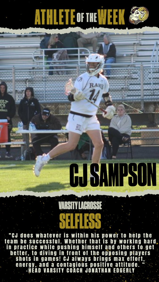 CJ SAMPSON IS THE LACROSSE ATHLETE OF THE WEEK! CONGRATS CJ!