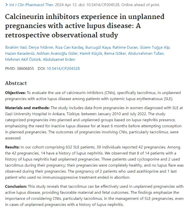🚨 New pub alert!
#Calcineurin inhibitors experience in unplanned #pregnancies with active #lupus disease: A retrospective observational study

dustri.com/nc/article-res… 

<a href="/rizacankardas/">Rıza Can Kardaş</a>  <a href="/4fc021c64f83427/">dr.deryayildirim</a>