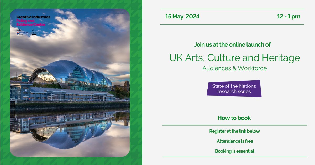 Join us on the 15 May for the launch of UK Arts, Culture and Heritage: Audiences & Workforce. Using once in a decade 2021 Census data for the first time, the report provides a map of creative practitioners across England and Wales Register here: newcastleuniversity.zoom.us/webinar/regist…