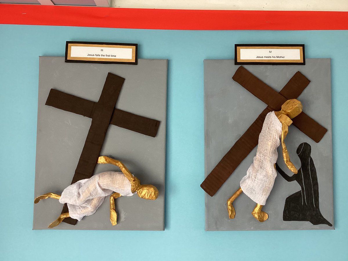 Our Year 6 pupils are showing off their art skills in Mrs Crook's art club. Their project to create the twelve stations of the cross is going to look amazing! @LDBSLAT