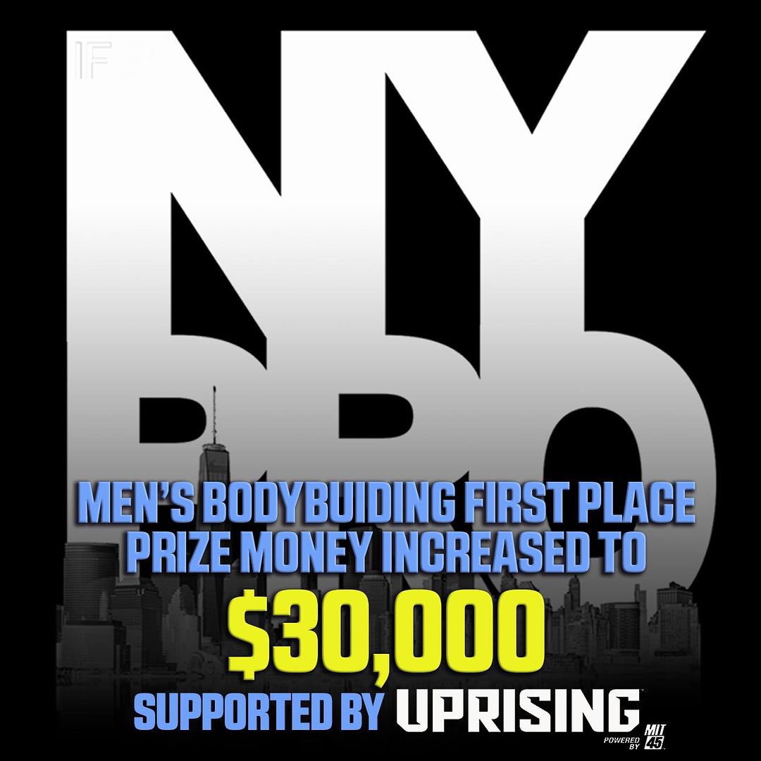 This is HUGE!!! Thanks to the support from @@iamuprising_ the #NYPRO prize money for the Men's Bodybuilding Champion has been increased to $30,000 and the total purse for the show has tripled since last year! Get your tickets or watch live from home at ny-pro.com