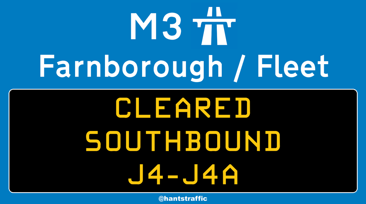 #M3 Southbound - All lanes CLEARED between J4/#A331 #Farnborough and J4A/A327 #Fleet after the earlier broken down vehicle, delays have eased.