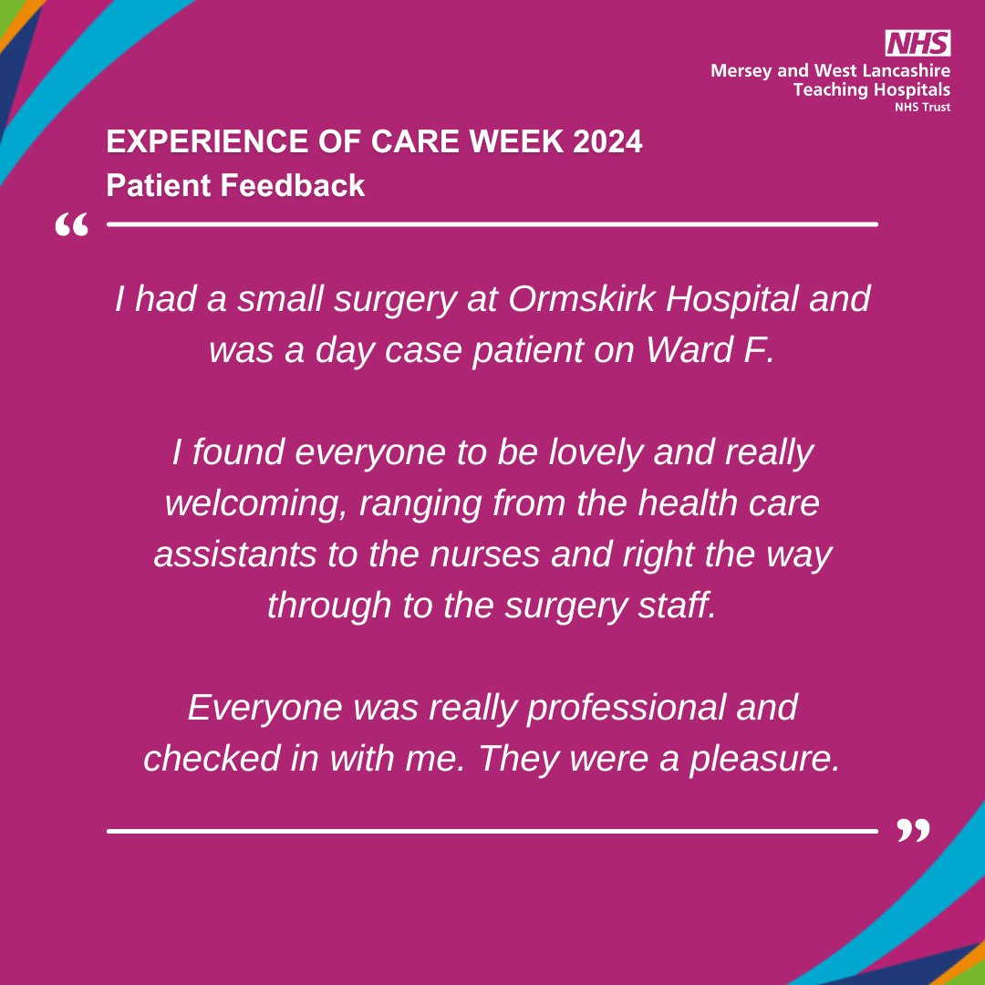 Take a look at this very kind comment about Ormskirk Hospital that we’re sharing as part of Experience of Care Week🥰#ExpOfCare