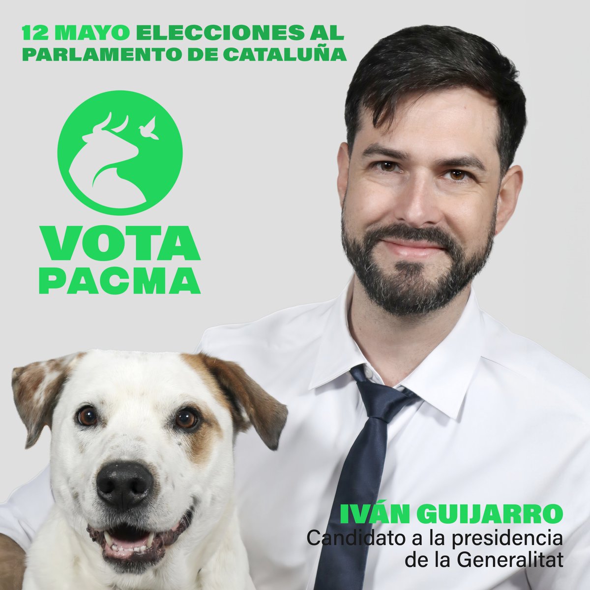 Cataluña, el 12 de mayo es el momento de acabar con la sequía política. Es momento de recuperar nuestro entorno. De recuperar la empatía, la convivencia, el equilibrio. El 12 de mayo, con @ivanguijarrov, recuperemos el verde. Vota PACMA. #RecuperemosElVerde