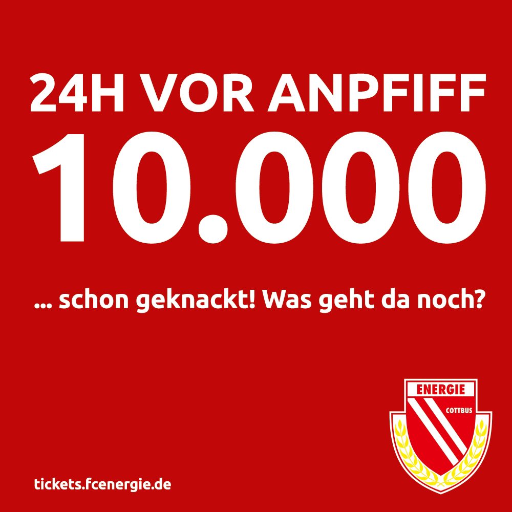 Der Stand von 16:00 Uhr und #WIR wünschen uns noch mehr! Schleppt die Oma, den nervigen Cousin oder die wirklich emotionslose große Schwester einfach mal mit ins Stadion! Das fetzt mit uns gegen den @1fclokleipzig im LEAG Energie Stadion. Tickets 👉🏻tickets.fcenergie.de #FCELOK