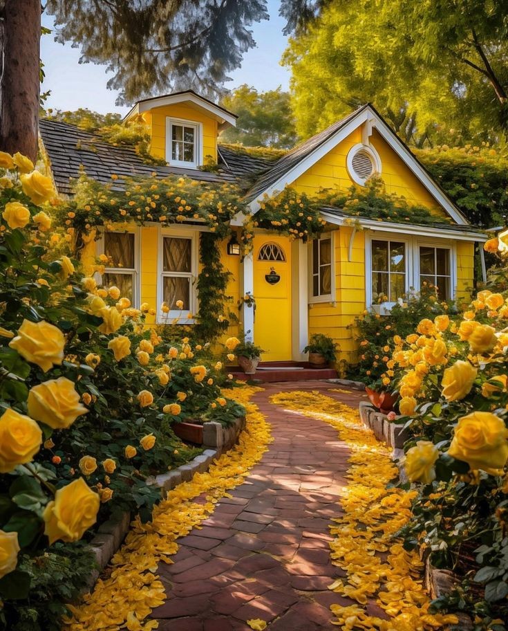 Image 1079 - Landscape , House , Flowers , Yellow . .