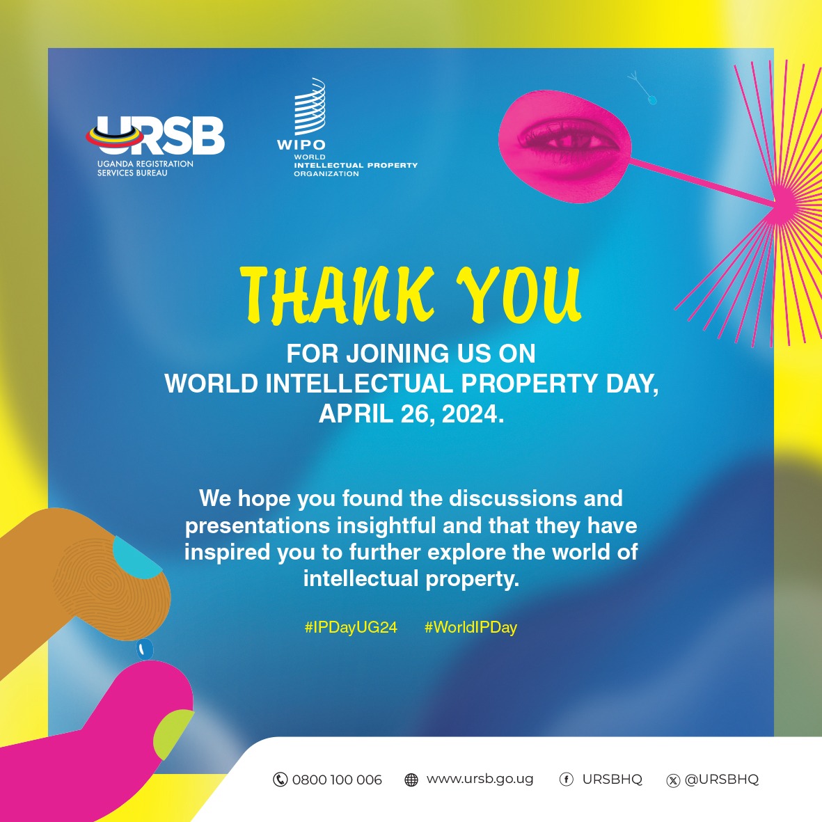 🙏 Thank you to everyone who joined us in celebrating creators and innovators on this World Intellectual Property Day 2024. Your participation made this event truly special. #WorldIPDay #IPDayUG24.