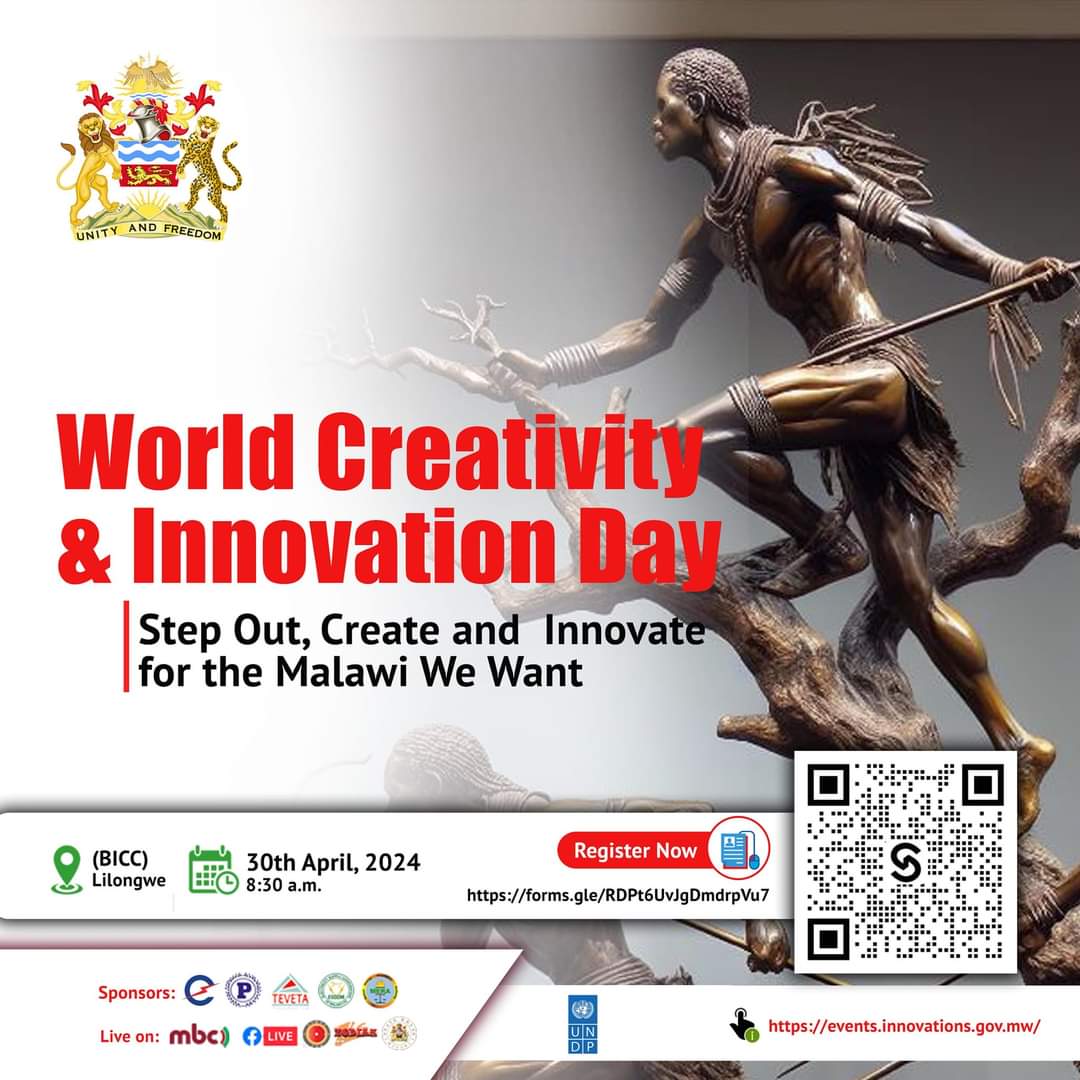 Malawi is set to commemorate World Creativity and Innovation Day on 30th April under the theme, 'Step Out, Create and Innovate for the Malawi We Want'. facebook.com/share/p/86KAGp…